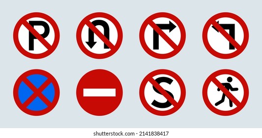 Creative vector illustration of road warning sign isolated. Prohibition signs set.