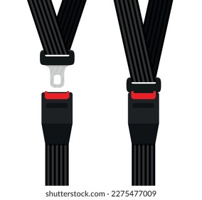 Creative vector illustration of safety seat belt, open and closed seatbelt isolated on transparent background. Art design road strap. Abstract concept car, airplane driver protection graphic element 