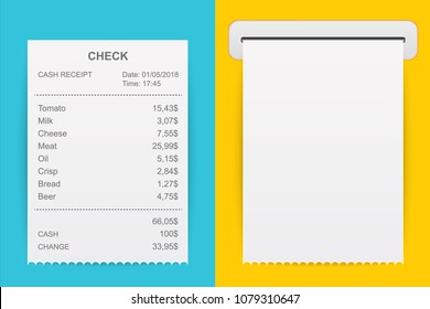 Creative vector illustration of sales printed receipt. Art design bill atm check. Abstract concept graphic financial element. Isolated on background mockup document list