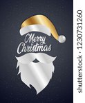 Creative vector illustration of santa claus with merry christmas typography for holidays. Can be used for backgrounds, prints, christmas party, t-shirt, logo and new year designs. 