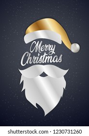 Creative vector illustration of santa claus with merry christmas typography for holidays. Can be used for backgrounds, prints, christmas party, t-shirt, logo and new year designs. 