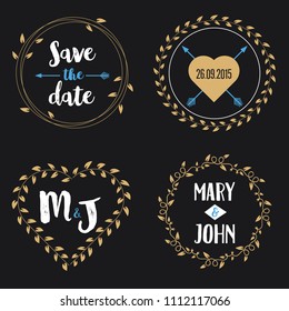 Creative vector illustration of save the date wedding witn name set isolated on background. Art design floral logo templates. Abstract concept graphic invitation card, flyer, banner element