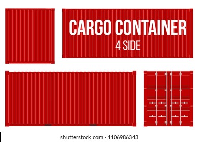 Creative vector illustration of sea freigh cargo containers views from different sides collection isolated on background. Art design realistic set. Shipping, transportation element for logistics