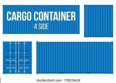 Creative vector illustration of sea freigh cargo containers views from different sides collection isolated on background. Art design realistic set. Shipping, transportation element for logistics.