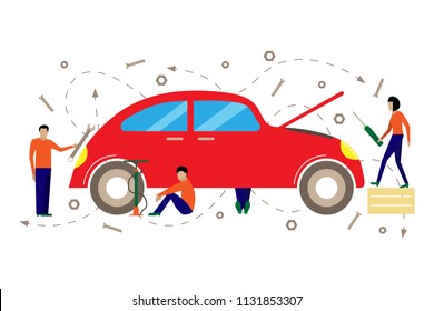 Creative vector illustration of service for repair of cars. 