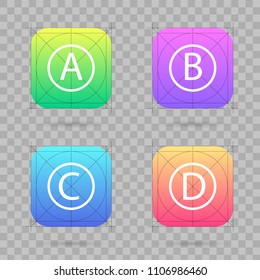 Creative vector illustration set of app icon template with guidelines, grids isolated on background. Art design interfaces and applications. Abstract concept graphic element for web and mobile button