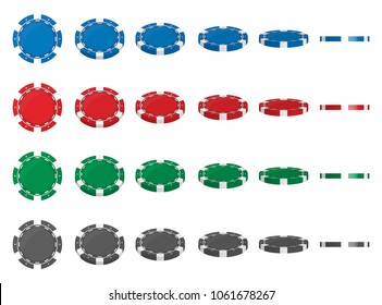 Creative vector illustration of set casino poker chips in flip different angles position isolated on transparent background. Art design blank mockup template. Abstract concept graphic element