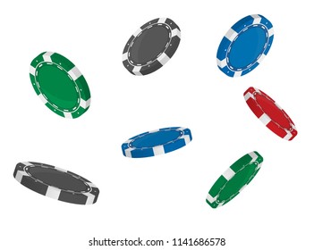 Creative vector illustration of set casino poker chips in flip different angles position isolated on transparent background. Art design blank mockup template. Abstract concept graphic element