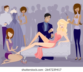 Ilustração vetorial criativa mostrando uma menina em uma fusão de estilos de moda, combinando elementos de vestuário tradicionais e modernos. Ideal para conceitos de moda, temas de reforma e des de transformação de estilo