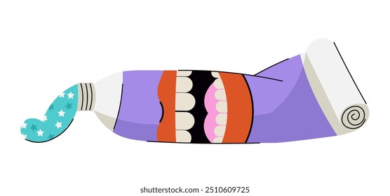 A creative vector illustration showing a toothpaste tube with teeth highlighting dental hygiene in a flat and abstract style perfect for modern and innovative designs