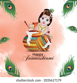 Creative vector illustration of shri krishna for happy janmashtami