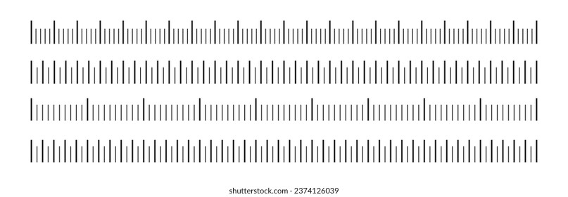 Ilustración vectorial creativa de indicadores de tamaño establecidos aislados en el fondo. Distancias de unidad diferentes. Diseño de arte distancias horizontales de escala de medida. Resumen del elemento gráfico de concepto.