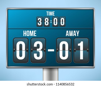Creative vector illustration of soccer, football mechanical scoreboard isolated on transparent background. Art design retro vintage countdown with time, result display. Concept graphic sport element
