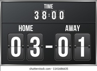 Creative vector illustration of soccer, football mechanical scoreboard isolated on transparent background. Art design retro vintage countdown with time, result display. Concept graphic sport element