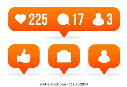 Kreative Vektorgrafik von Social-Media-Zeichen wie, Anhänger, Kommentar einzeln auf Hintergrund. Benachrichtigung über Kunstdesign-Blasen. Abstraktes Konzept grafisches Element für Website, Blog, Schnittstellen