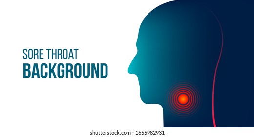 Ilustración vectorial creativa de la garganta irritada, silueta de dolor localizado fondo concepto. Diseño artístico molestias en la silueta de irritación de garganta. Anatomía gráfica abstracta - gripe, fría, atascada