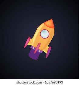 Creative Vector Illustration. Spaceship, Spacecraft Cartoon style for space Computer and Smartphone Game or Book or Application. Ufo, Shuttle for Space Flight. 