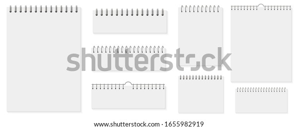 Creative vector illustration of spiral notebooks,\
sheets of paper, blank pages, notepad isolated on background. Art\
design white list notebook template. Spiral brochure mock up,\
calendar element