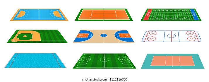 Creative vector illustration of sport game fields marking isolated on background. Graphic element for handball, tennis, american football, soccer, baseball, basketball, hockey, water polo, volleyball