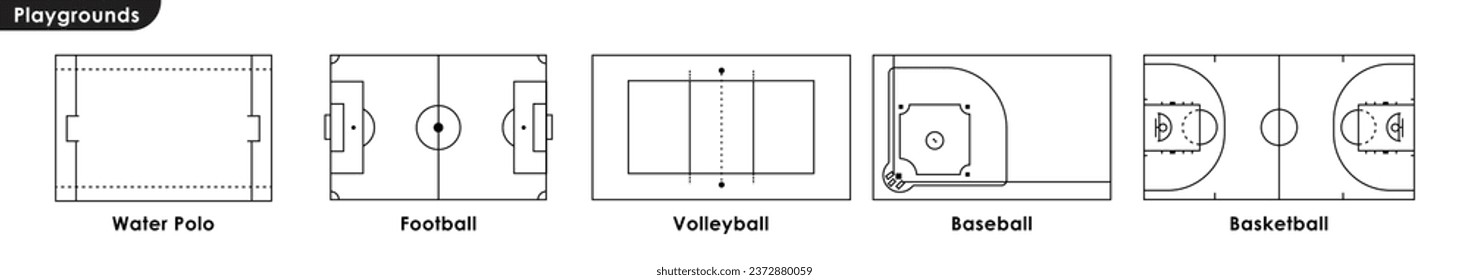 Creative vector illustration of sport game fields marking isolated on background. Graphic element for soccer, baseball, basketball, water polo, volleyball
