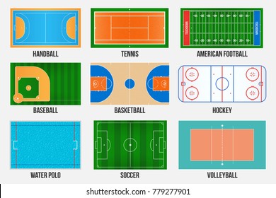 Creative vector illustration of sport game fields marking isolated on background. Graphic element for handball, tennis, american football, soccer, baseball, basketball, hockey, water polo, volleyball.