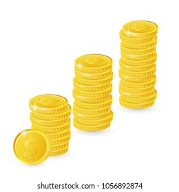 Creative Vector illustration. Stack of coins with coin in front of it. Investment business finance illustration for web, application, game, blog post.  
