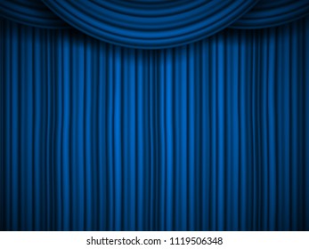 Creative vector illustration of stage with luxury scarlet red silk velvet drapes and fabric curtains isolated on background. Art design. Concept element for music party, theater, circus, opera, show