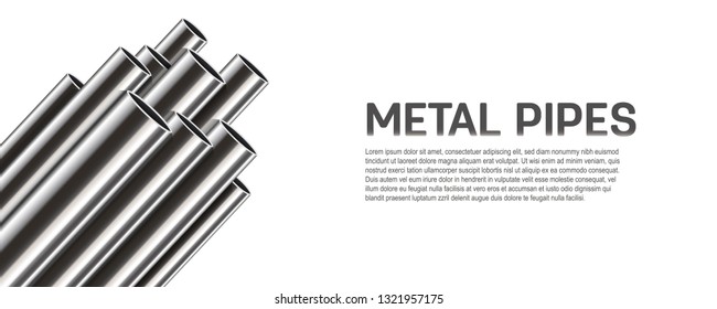 Creative vector illustration of steel, aluminum, copper, metal pipes, profile stack of tube, pvc isolated on transparent background. Art design industrial template. Abstract concept graphic element