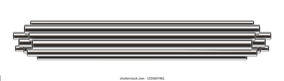 Creative vector illustration of steel, aluminum, copper, metal pipes, profile stack of tube, pvc isolated on transparent background. Art design industrial template. Abstract concept graphic element