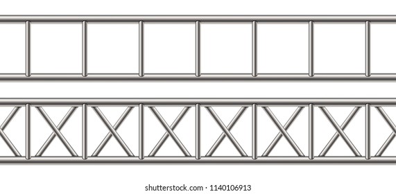 Creative vector illustration of steel truss girder, chrome pipes isolated on transparent background. Art design horizontal metal construction structure for billboard. Abstract concept graphic element