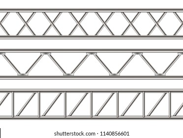 Creative vector illustration of steel truss girder, chrome pipes isolated on transparent background. Art design horizontal metal construction structure for billboard. Abstract concept graphic element