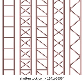 Creative vector illustration of steel truss girder, chrome pipes isolated on transparent background. Art design horizontal metal construction structure for billboard. Abstract concept graphic element