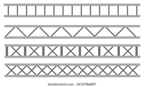 Creative vector illustration of steel truss girder, chrome pipes isolated on transparent background. Art design horizontal metal construction structure for billboard. Abstract concept graphic element