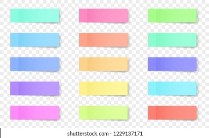 Creative vector illustration of sticky notes, reminders, bookmarks with shadows isolated on transparent background. Art design paper memo of different color template. Abstract concept graphic element