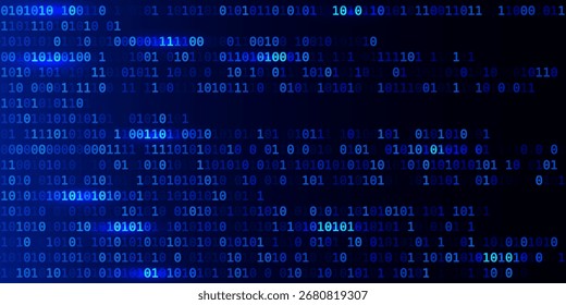 Ilustração vetorial criativa do fluxo de código binário. Projeto de arte de fundo de matriz de computador. Dígitos na tela. conceito abstrato dados gráficos, tecnologia, descriptografia, algoritmo, elemento de criptografia