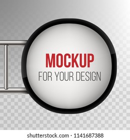 Creative vector illustration of street sign hanging mounted illuminated lightbox isolated on transparent background. Art design 3d realistic empty blank mockup template. Concept graphic element.