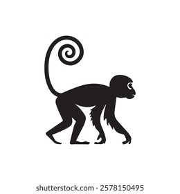 Creative vector illustration of a stylized monkey with a curled tail, perfect for jungle themes, wildlife projects, and animal icons for digital or print use.