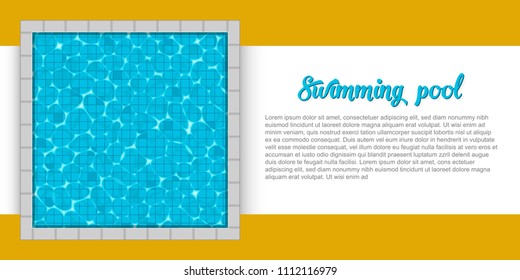 Creative vector illustration of swimming pool top view with reflection background. Art design of shimmering turquoise tropical clear water with ripples. Abstract concept graphic summer element