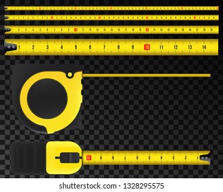 Creative vector illustration of tape measure, measuring tool, ruler, meter isolated on transparent background. Art design roulette template. Abstract concept graphic element