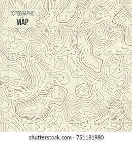 Creative vector illustration of topographic map. Art design contour background. Abstract concept graphic element and geography scheme. Mountain hiking trail grid, terrain path.