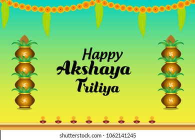 Creative vector illustration for traditional indian festival Akshaya Tritiya (Spring Festival). Can be used for banner, backgrounds, posters, greetings, print, text badge and festive elements. 