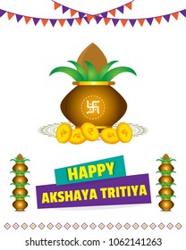 Creative vector illustration for traditional indian festival Akshaya Tritiya (Spring Festival). Can be used for banner, backgrounds, posters, greetings, print, text badge and festive elements. 