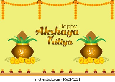 Creative vector illustration for traditional indian festival Akshaya Tritiya (Spring Festival). Can be used for banner, backgrounds, posters, greetings, print, text badge and festive elements. 