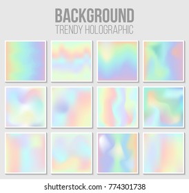 Creative vector illustration of trendy pastel holographic background set. Art design for cover, brochure, poster, business flyer, wedding invitation template. Abstract concept graphic element.