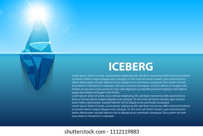 Creative vector illustration of under water antarctic ocean iceberg. Art design infographic template. Hidden danger of global warming of Abstract concept graphic for business metaphor polar element