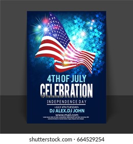 Creative Vector illustration of United States of America flag with fireworks for 4th of July, Independence Day. 