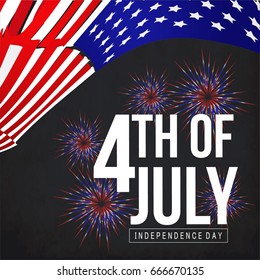 Creative Vector illustration of United States of America flag with fireworks for 4th of July, Independence Day. 