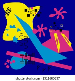 Creative vector illustration of  universe, bright background in Memphis style, vector. Design trendy 80s-90s