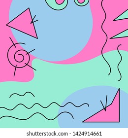 Creative vector illustration of universe, bright background in Memphis style, vector. Design trendy 80s-90s