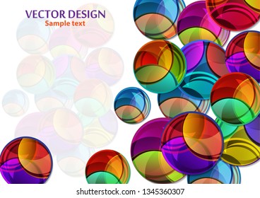 Creative vector illustration of a variety of bright multicolor circles with shadow. The overlay of colors forms the artistic design. Funny label shape. Graphic element for advertising or print